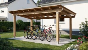 Offener Fahrradunterstand ohne Wände im Garten